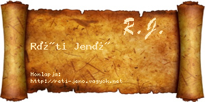 Réti Jenő névjegykártya